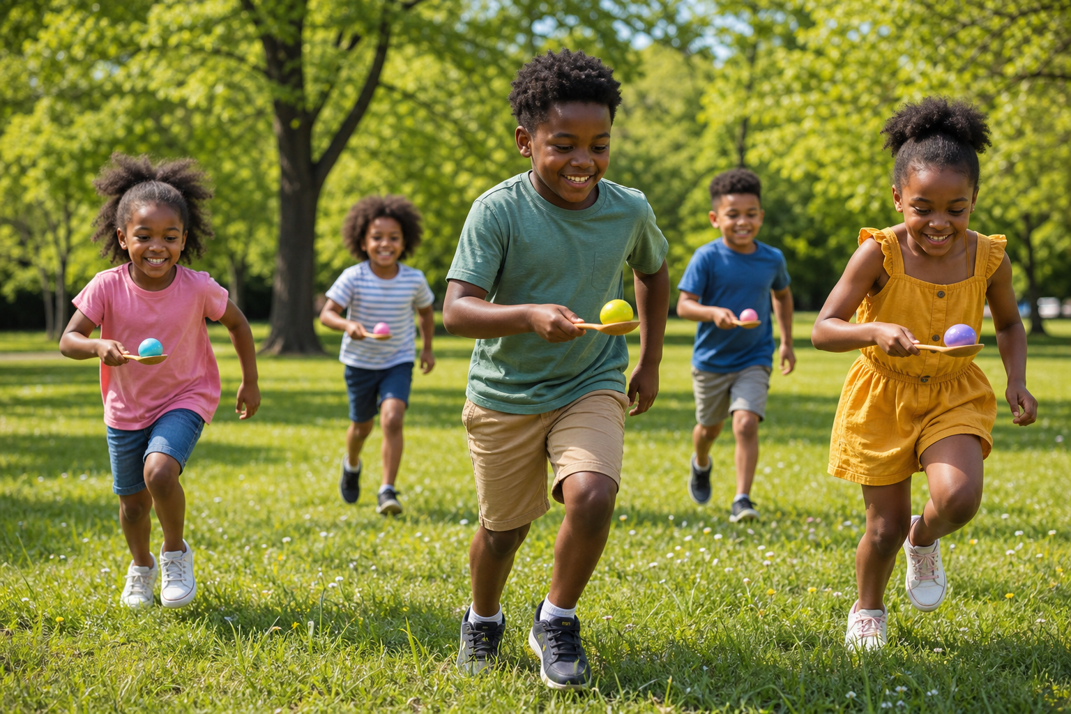 Black Children Egg and Spoon Race