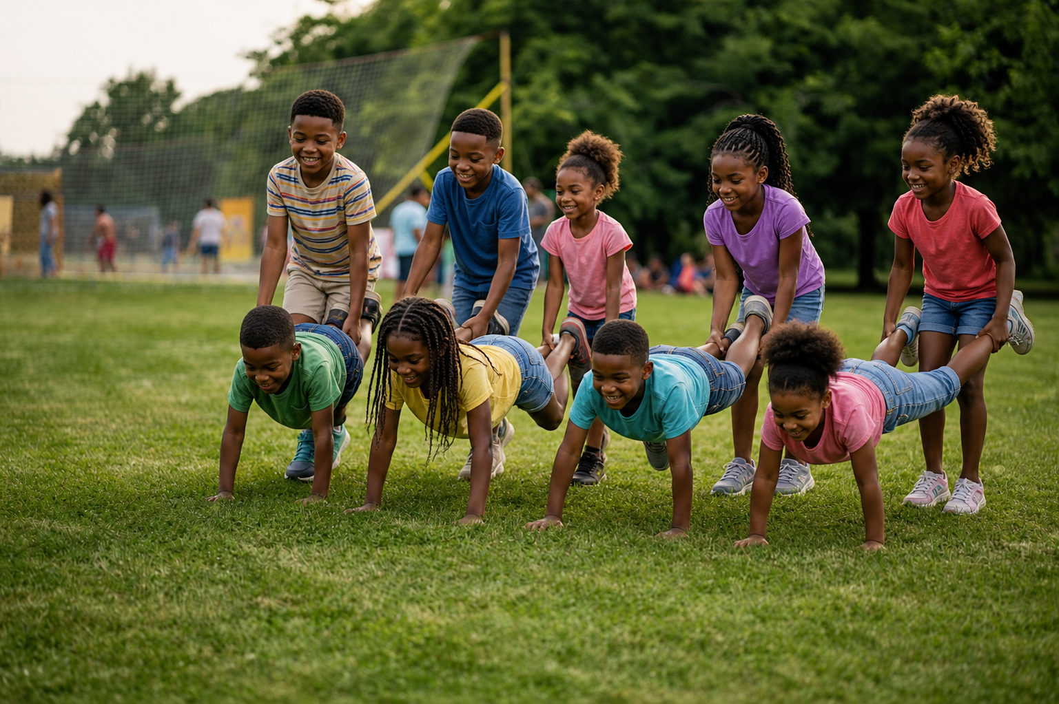 Black Children Wheelbarrow Race