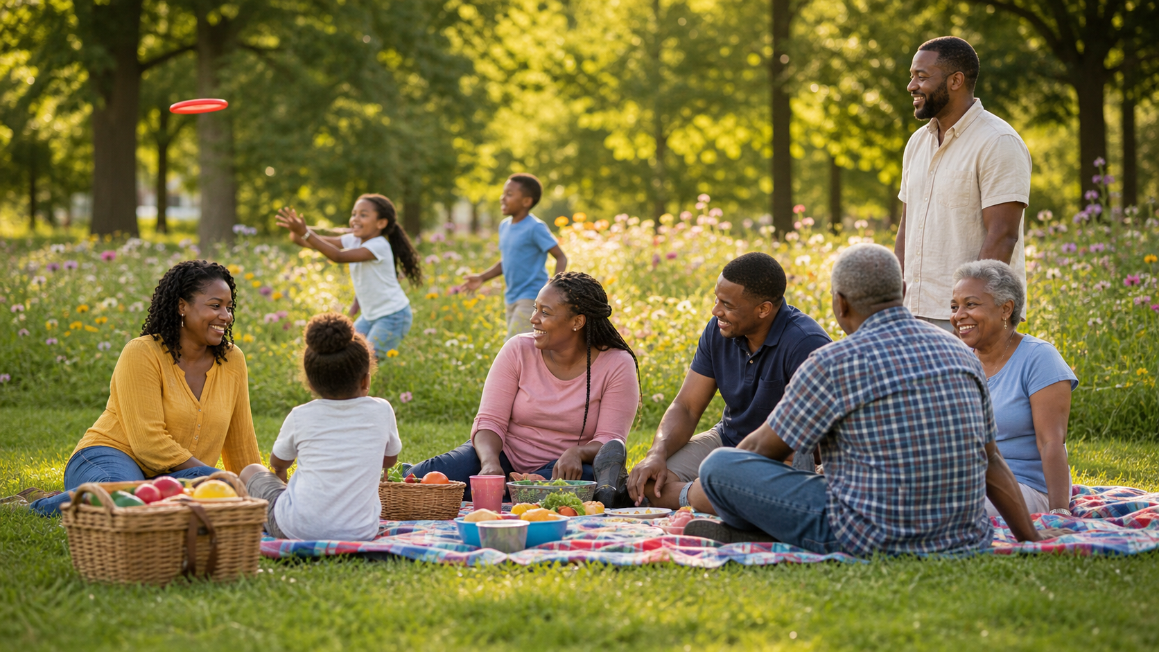 Large African American Family Picnic in Park