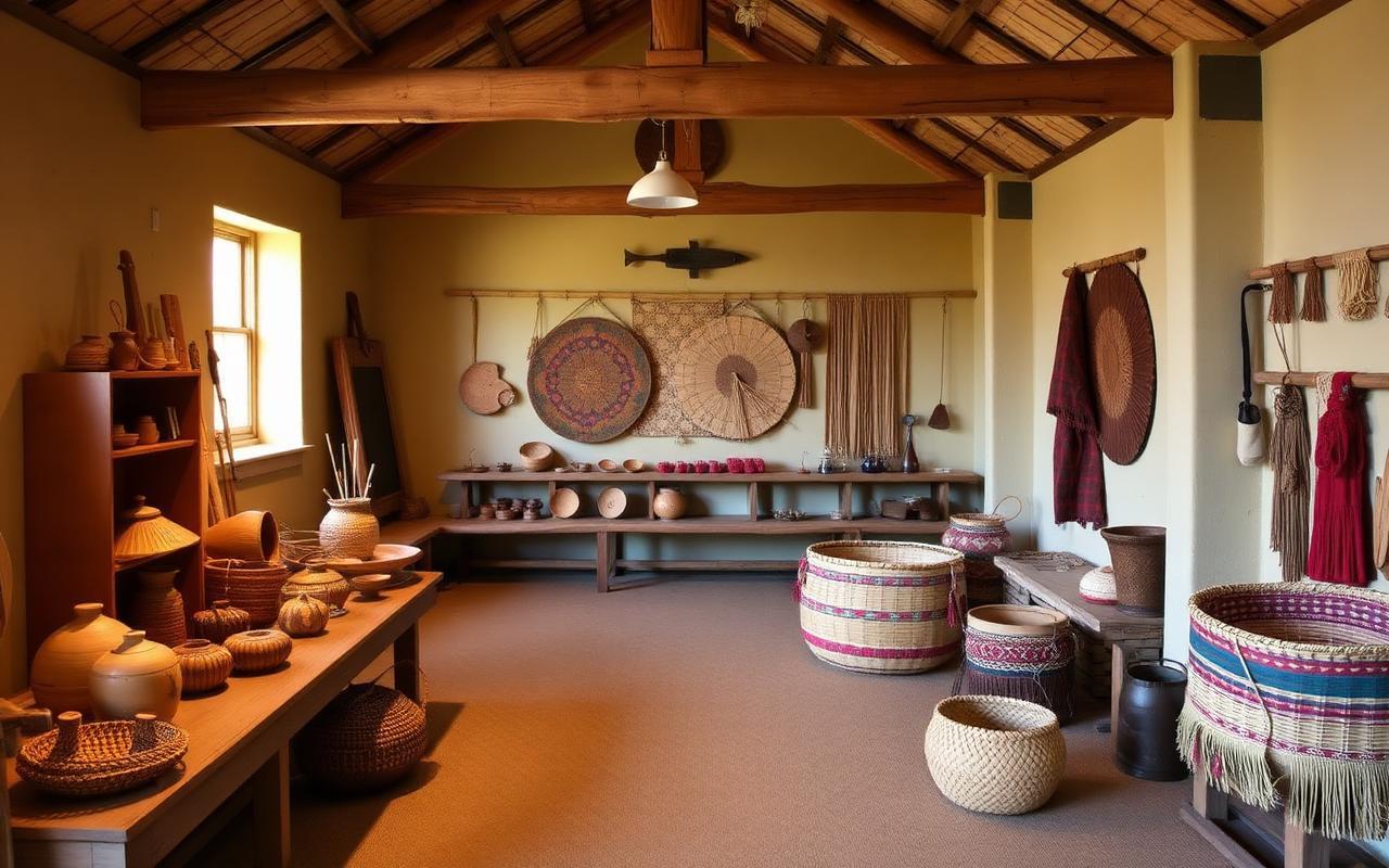 Handcrafted baskets and woven artifacts displayed at the Haliwa-Saponi Tribal Center